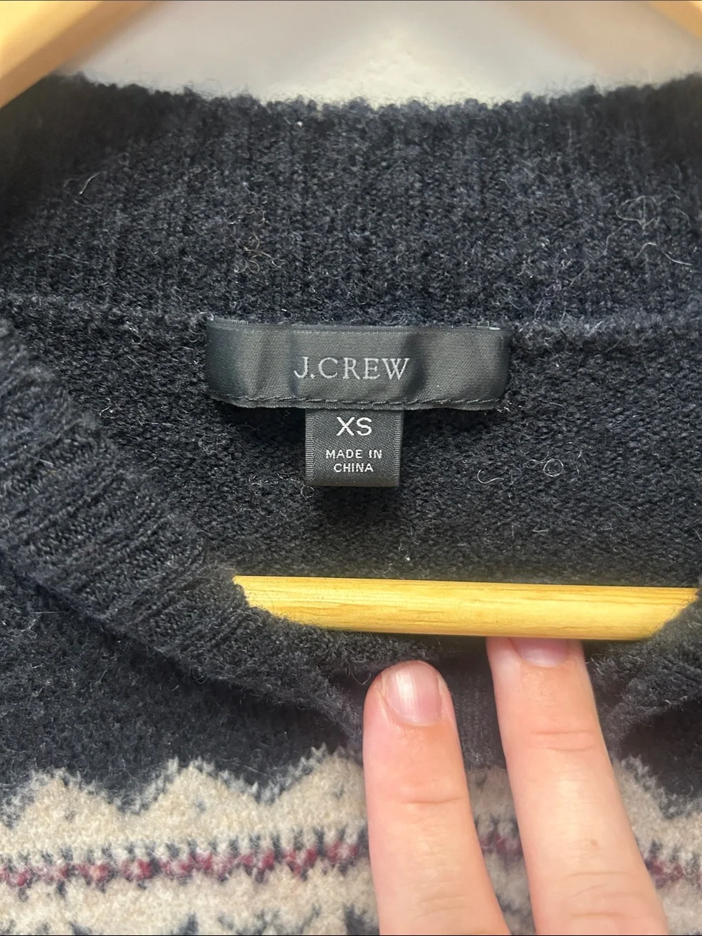 J Crew Womens Nordic Pattern Crewneck Sweater - Black & Cream